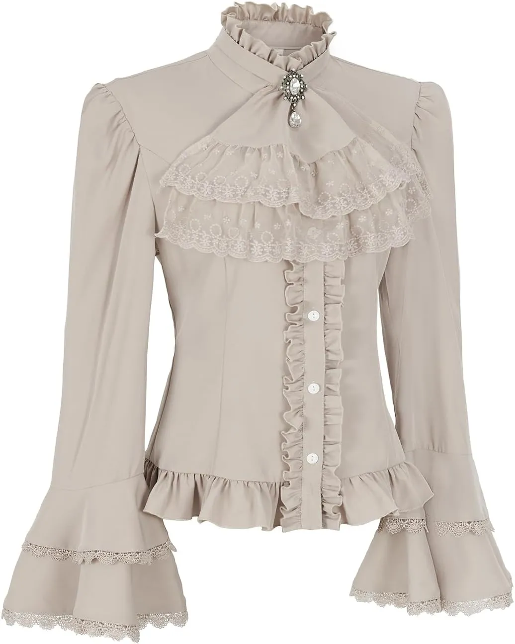 Mingyuezai Victorian Blouse Womens Gothic Pirate Shirt Vintage Long Sleeve Lotus Ruffle Tops