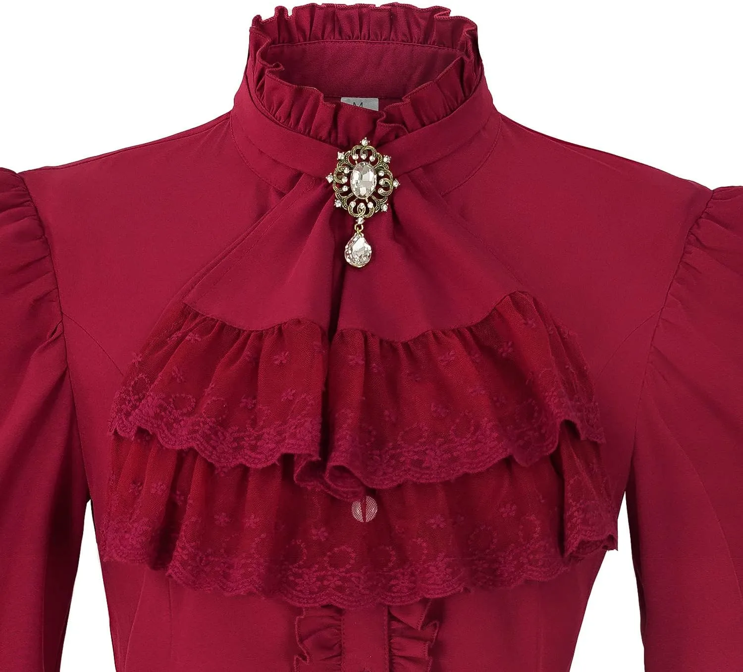 Mingyuezai Victorian Blouse Womens Gothic Pirate Shirt Vintage Long Sleeve Lotus Ruffle Tops
