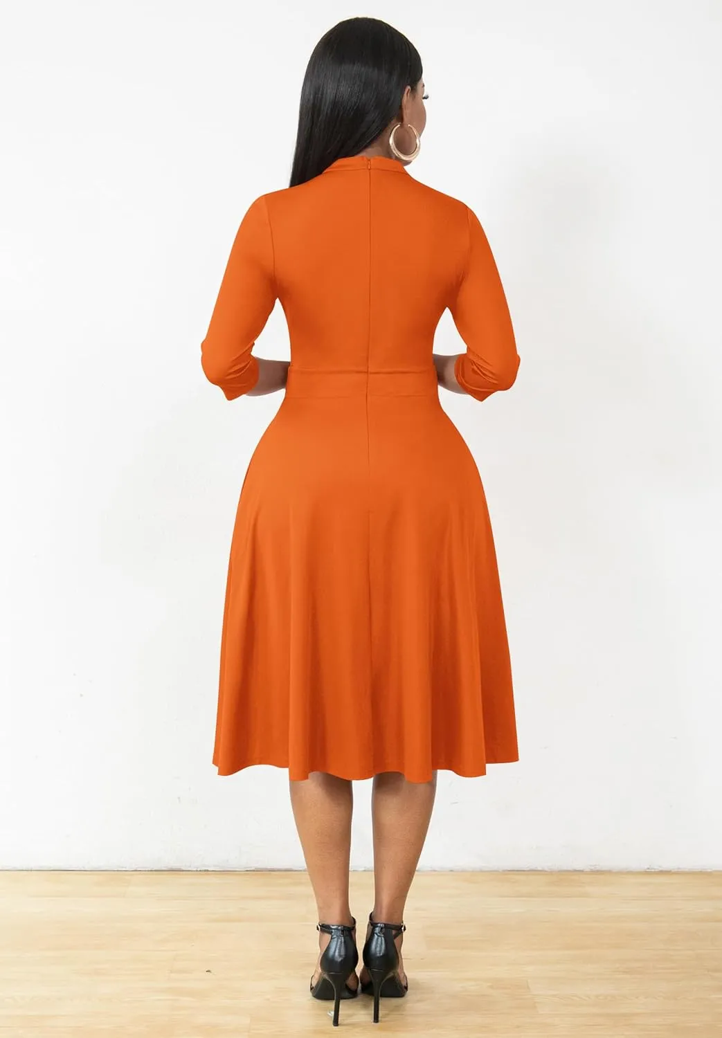 Nmoder Casual Dresses for Women Semi Formal Fit and Flare 3/4 Sleeve A-line Church Work Dress with Pockets