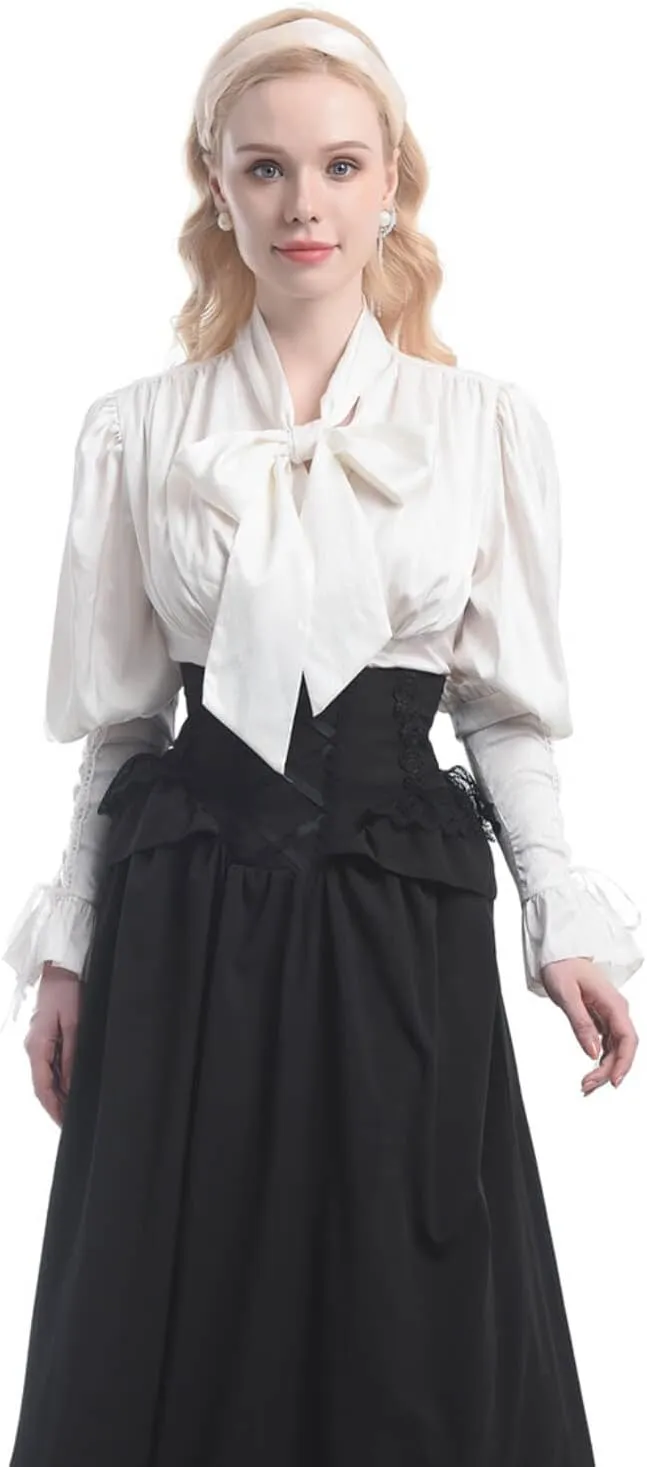 Nuoqi Victorian Blouse Womens Gothic Shirt Vintage Long Sleeve Lotus Ruffle Tops