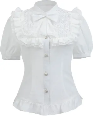 Nuoqi Victorian Blouse Womens Gothic Shirt Vintage Long Sleeve Lotus Ruffle Tops