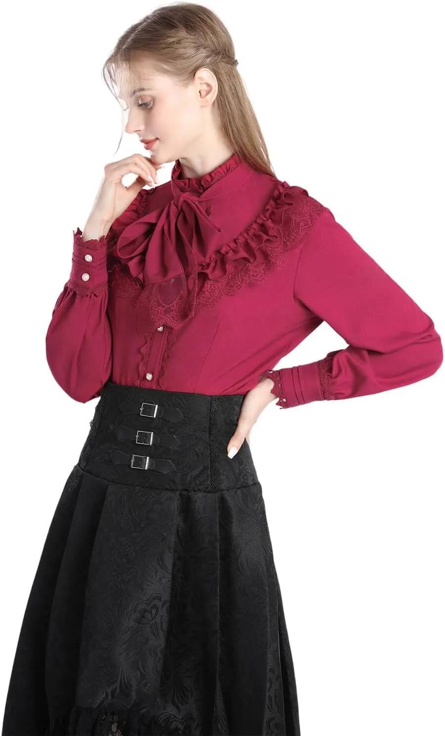 Nuoqi Victorian Blouse Womens Gothic Shirt Vintage Long Sleeve Lotus Ruffle Tops