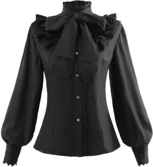 Nuoqi Victorian Blouse Womens Gothic Shirt Vintage Long Sleeve Lotus Ruffle Tops