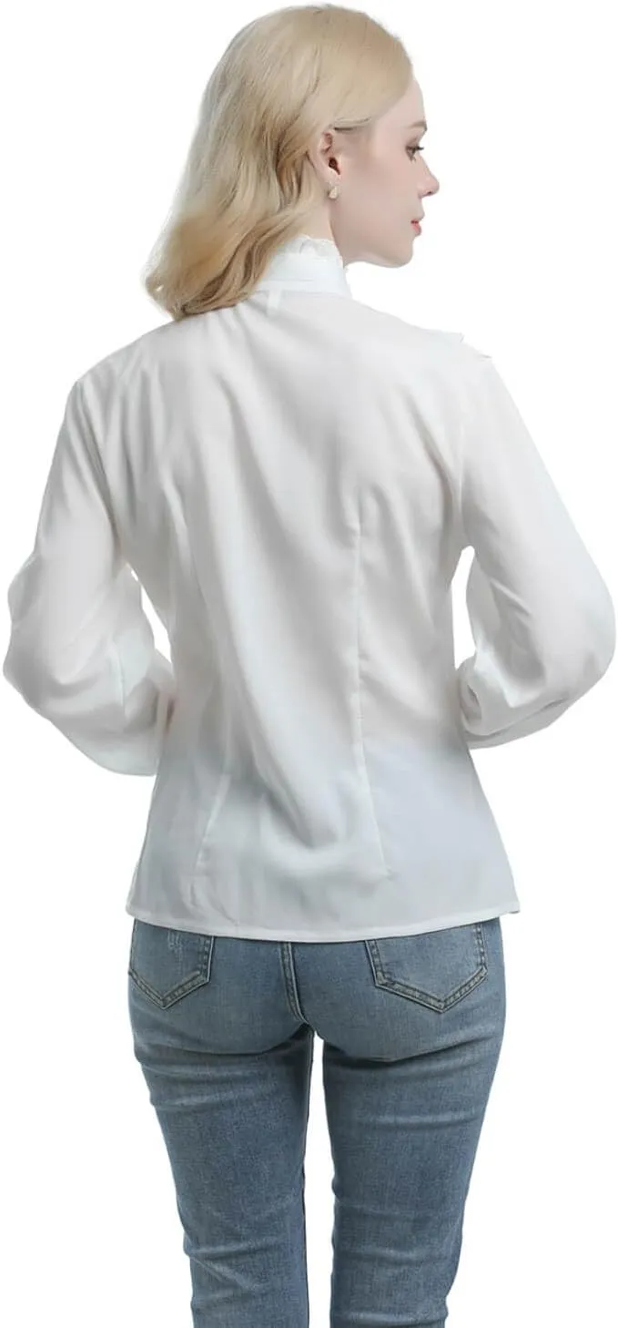 Nuoqi Victorian Blouse Womens Gothic Shirt Vintage Long Sleeve Lotus Ruffle Tops