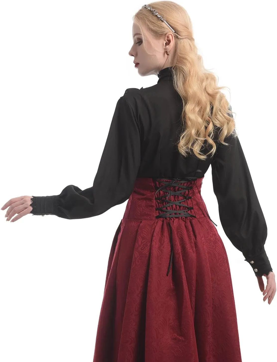 Nuoqi Victorian Blouse Womens Gothic Shirt Vintage Long Sleeve Lotus Ruffle Tops