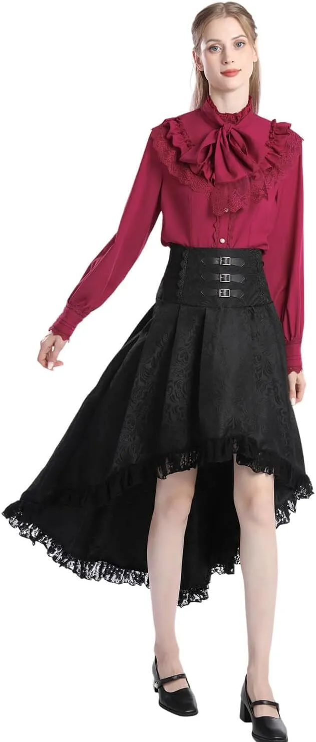 Nuoqi Victorian Blouse Womens Gothic Shirt Vintage Long Sleeve Lotus Ruffle Tops