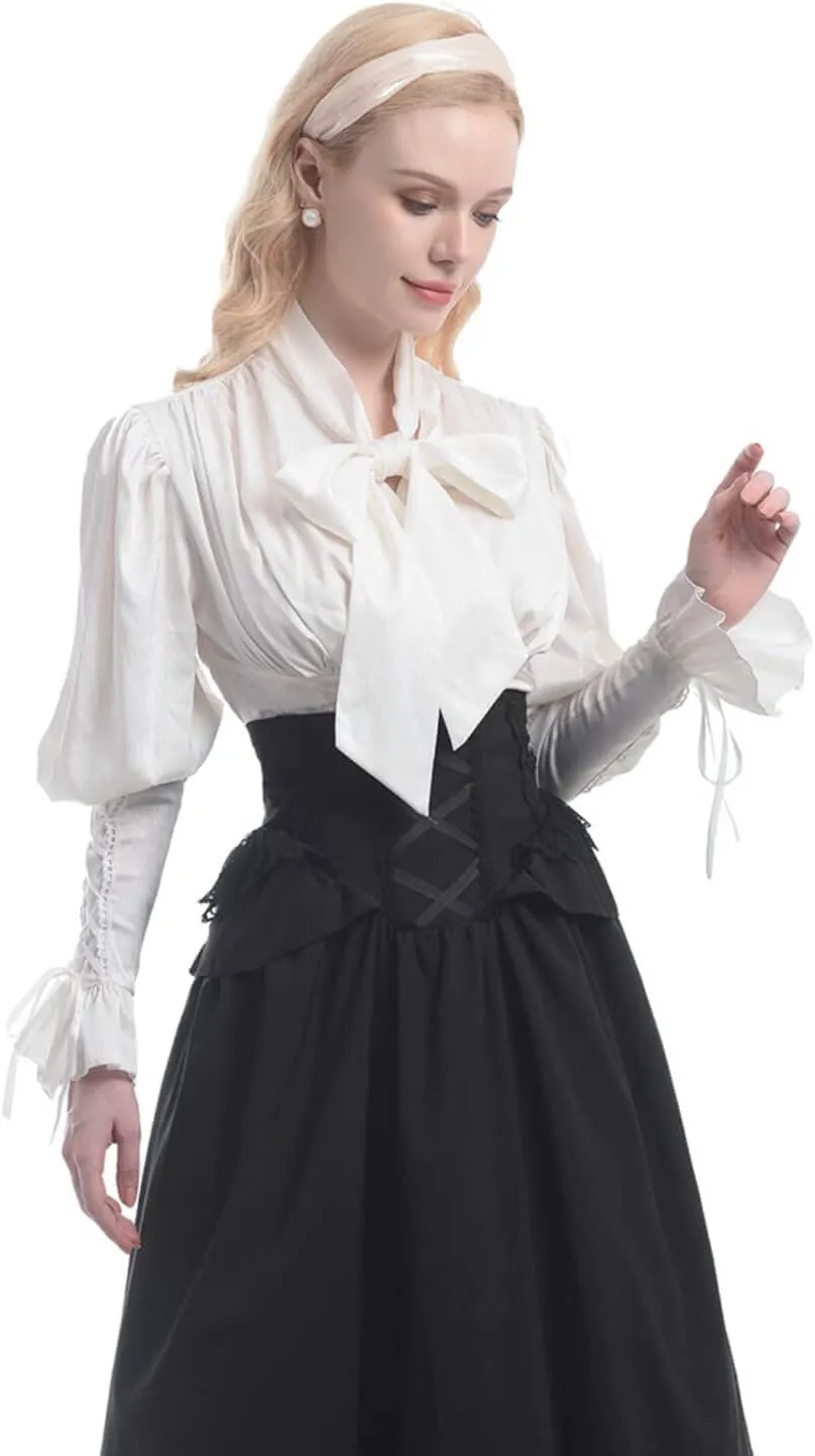 Nuoqi Victorian Blouse Womens Gothic Shirt Vintage Long Sleeve Lotus Ruffle Tops