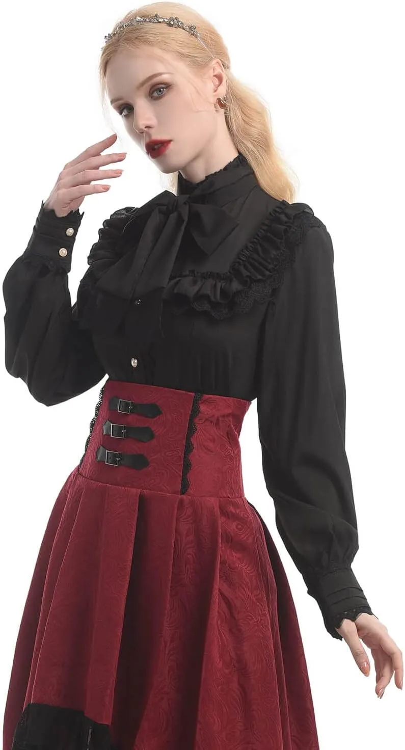 Nuoqi Victorian Blouse Womens Gothic Shirt Vintage Long Sleeve Lotus Ruffle Tops