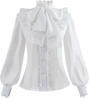 Nuoqi Victorian Blouse Womens Gothic Shirt Vintage Long Sleeve Lotus Ruffle Tops