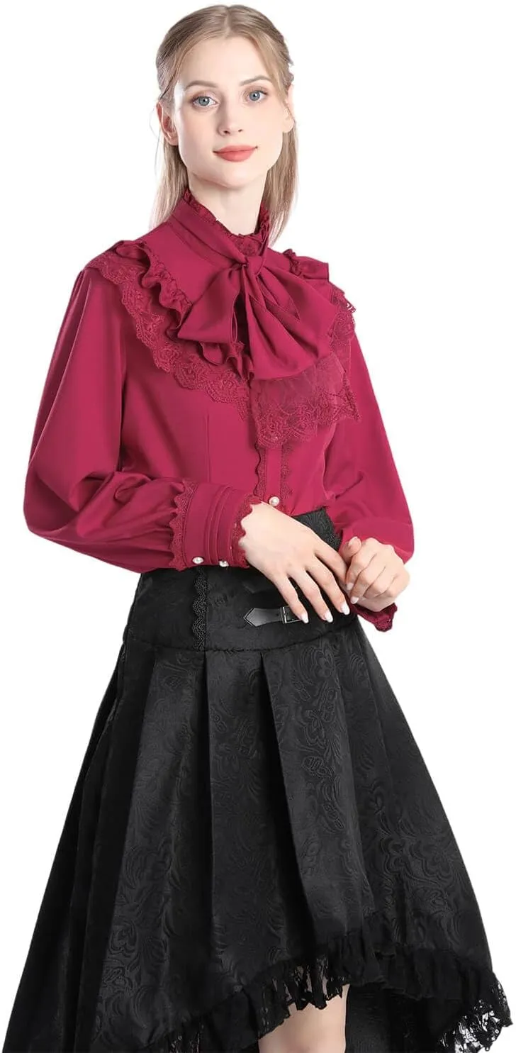 Nuoqi Victorian Blouse Womens Gothic Shirt Vintage Long Sleeve Lotus Ruffle Tops