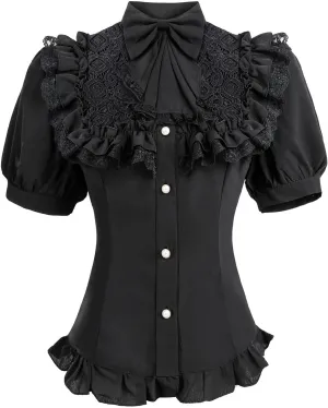 Nuoqi Victorian Blouse Womens Gothic Shirt Vintage Long Sleeve Lotus Ruffle Tops