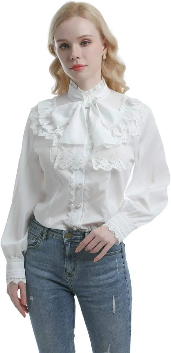 Nuoqi Victorian Blouse Womens Gothic Shirt Vintage Long Sleeve Lotus Ruffle Tops