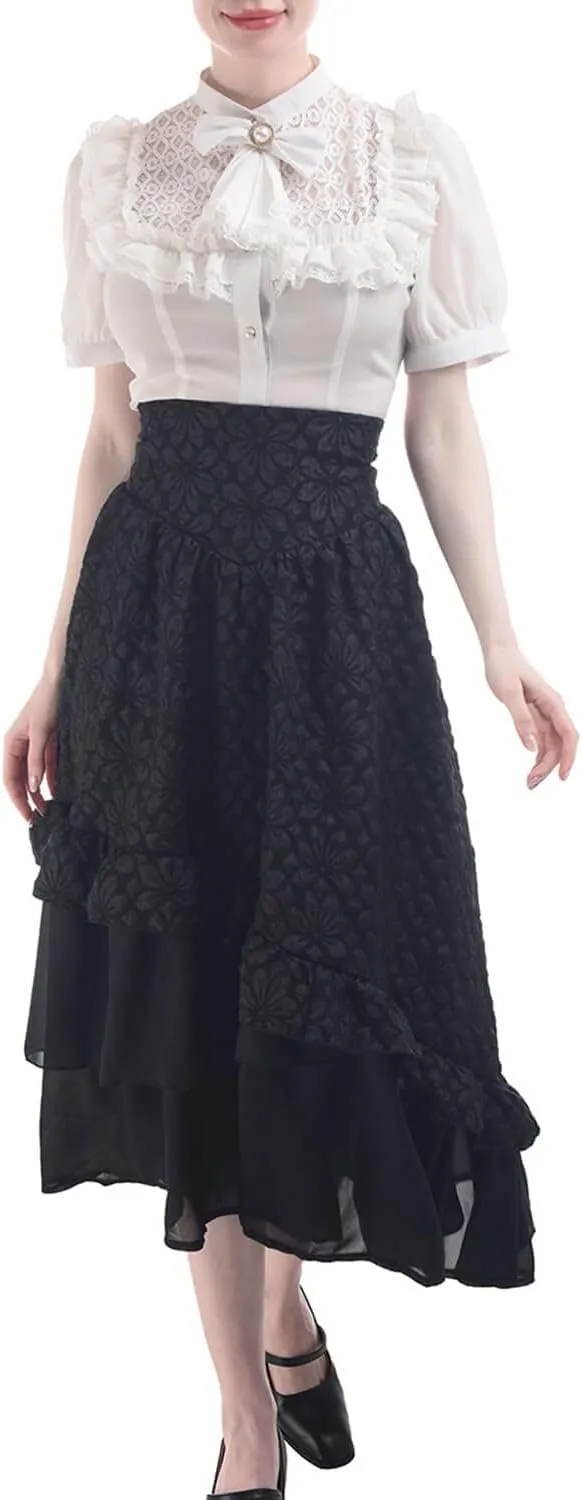 Nuoqi Victorian Blouse Womens Gothic Shirt Vintage Long Sleeve Lotus Ruffle Tops
