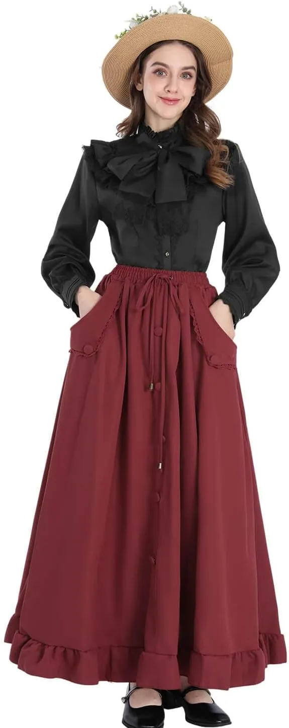 Nuoqi Victorian Blouse Womens Gothic Shirt Vintage Long Sleeve Lotus Ruffle Tops
