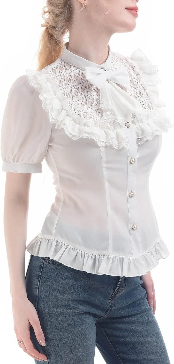 Nuoqi Victorian Blouse Womens Gothic Shirt Vintage Long Sleeve Lotus Ruffle Tops
