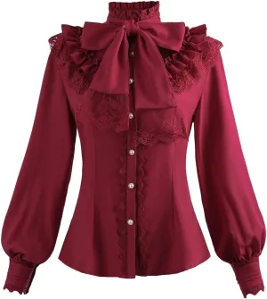 Nuoqi Victorian Blouse Womens Gothic Shirt Vintage Long Sleeve Lotus Ruffle Tops