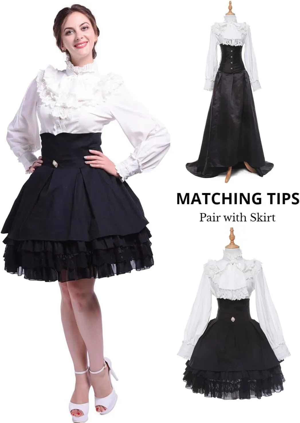 Nuoqi Victorian Blouse Womens Gothic Shirt Vintage Long Sleeve Lotus Ruffle Tops