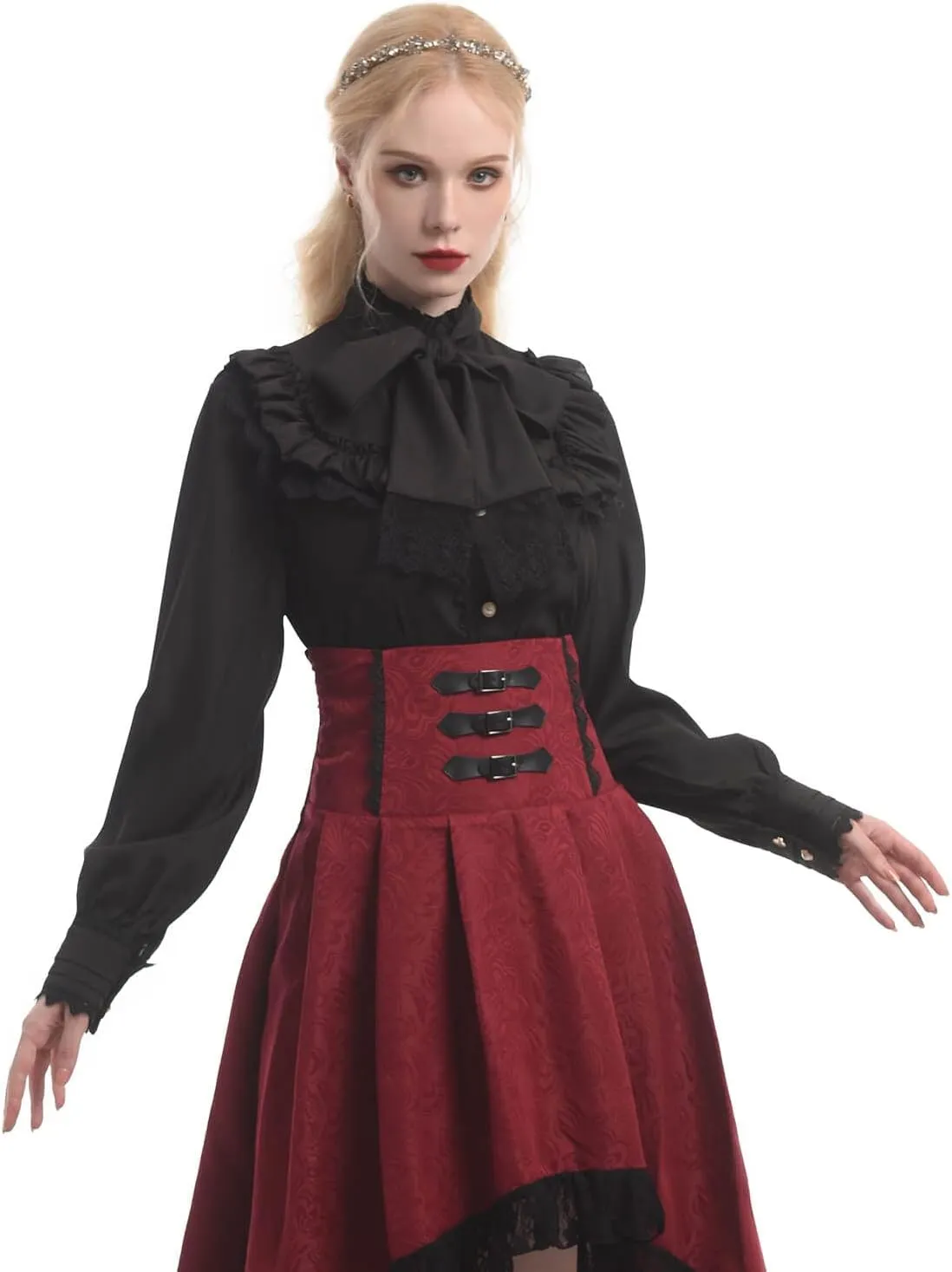 Nuoqi Victorian Blouse Womens Gothic Shirt Vintage Long Sleeve Lotus Ruffle Tops