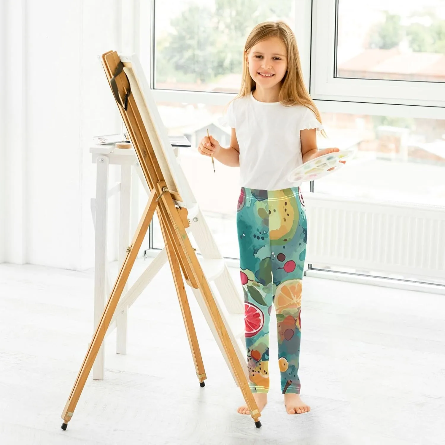 ODAWA Fresh Watercolor Fruit Girls Legging Soft Full Length Stretch Pants Girls Printed Leggings Yoga Pants, (4-10 Years)