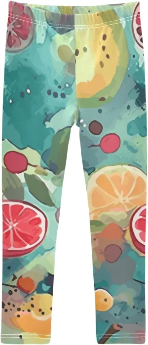 ODAWA Fresh Watercolor Fruit Girls Legging Soft Full Length Stretch Pants Girls Printed Leggings Yoga Pants, (4-10 Years)