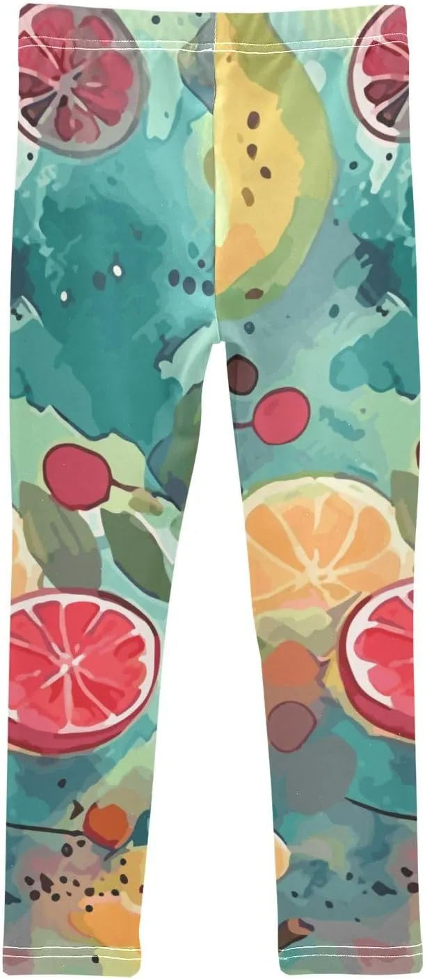 ODAWA Fresh Watercolor Fruit Girls Legging Soft Full Length Stretch Pants Girls Printed Leggings Yoga Pants, (4-10 Years)