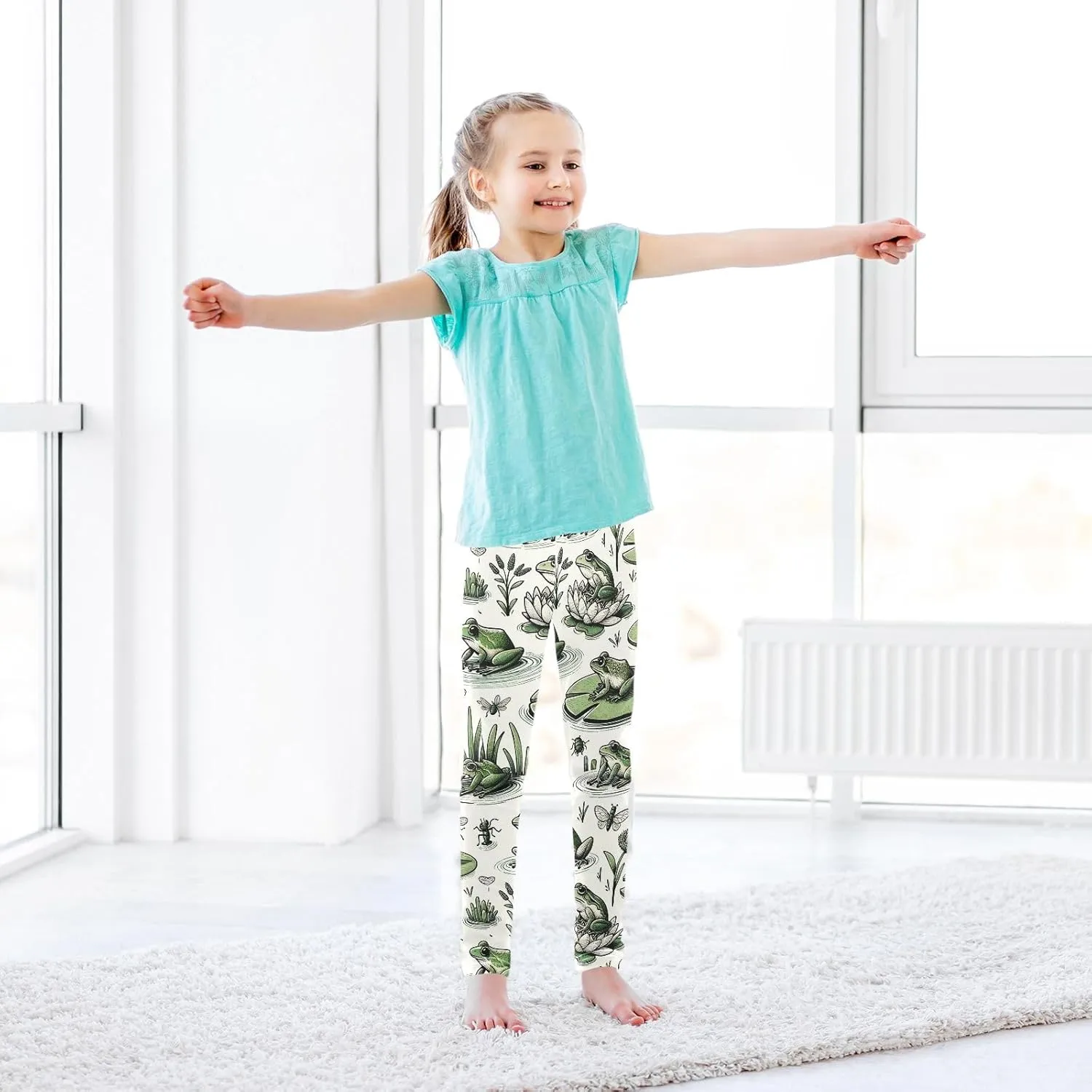ODAWA Strawberries Daisies Girls Leggings Ankle Length Girls Printed Leggings Comfortable Leggings for Girls, 4t to 10 Years