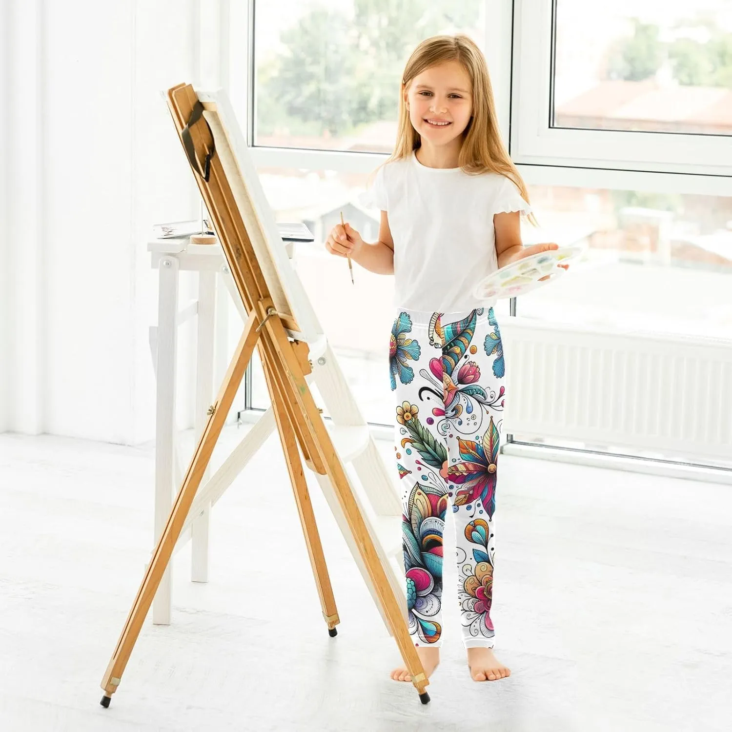 ODAWA Strawberries Daisies Girls Leggings Ankle Length Girls Printed Leggings Comfortable Leggings for Girls, 4t to 10 Years