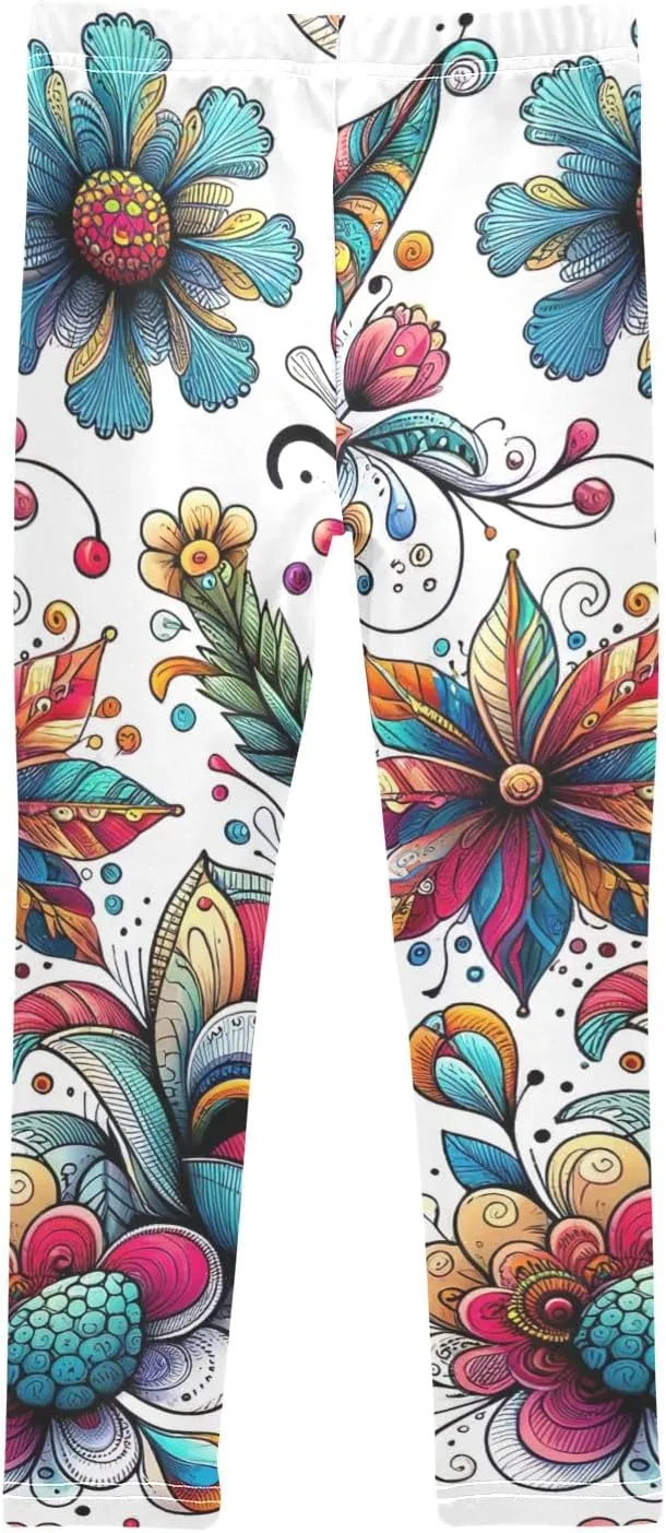 ODAWA Strawberries Daisies Girls Leggings Ankle Length Girls Printed Leggings Comfortable Leggings for Girls, 4t to 10 Years