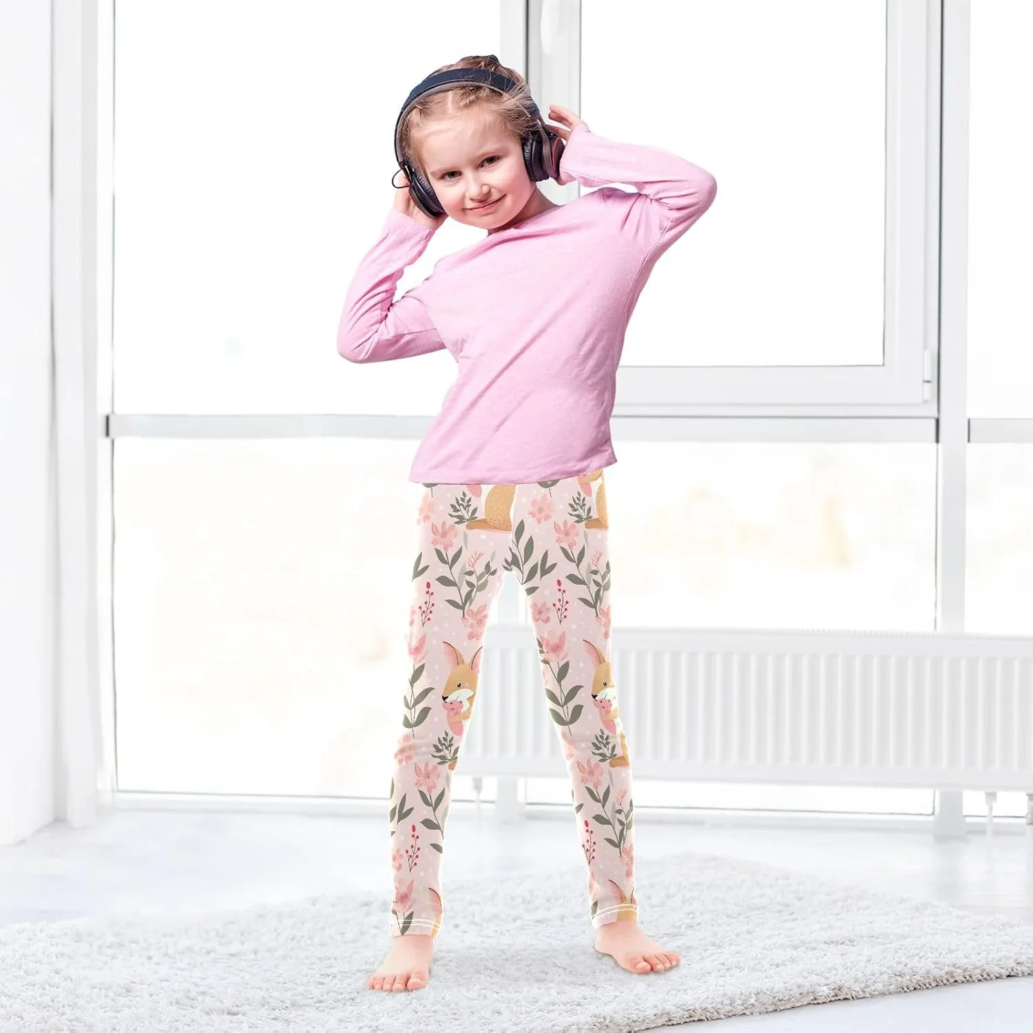 ODAWA Strawberries Daisies Girls Leggings Ankle Length Girls Printed Leggings Comfortable Leggings for Girls, 4t to 10 Years