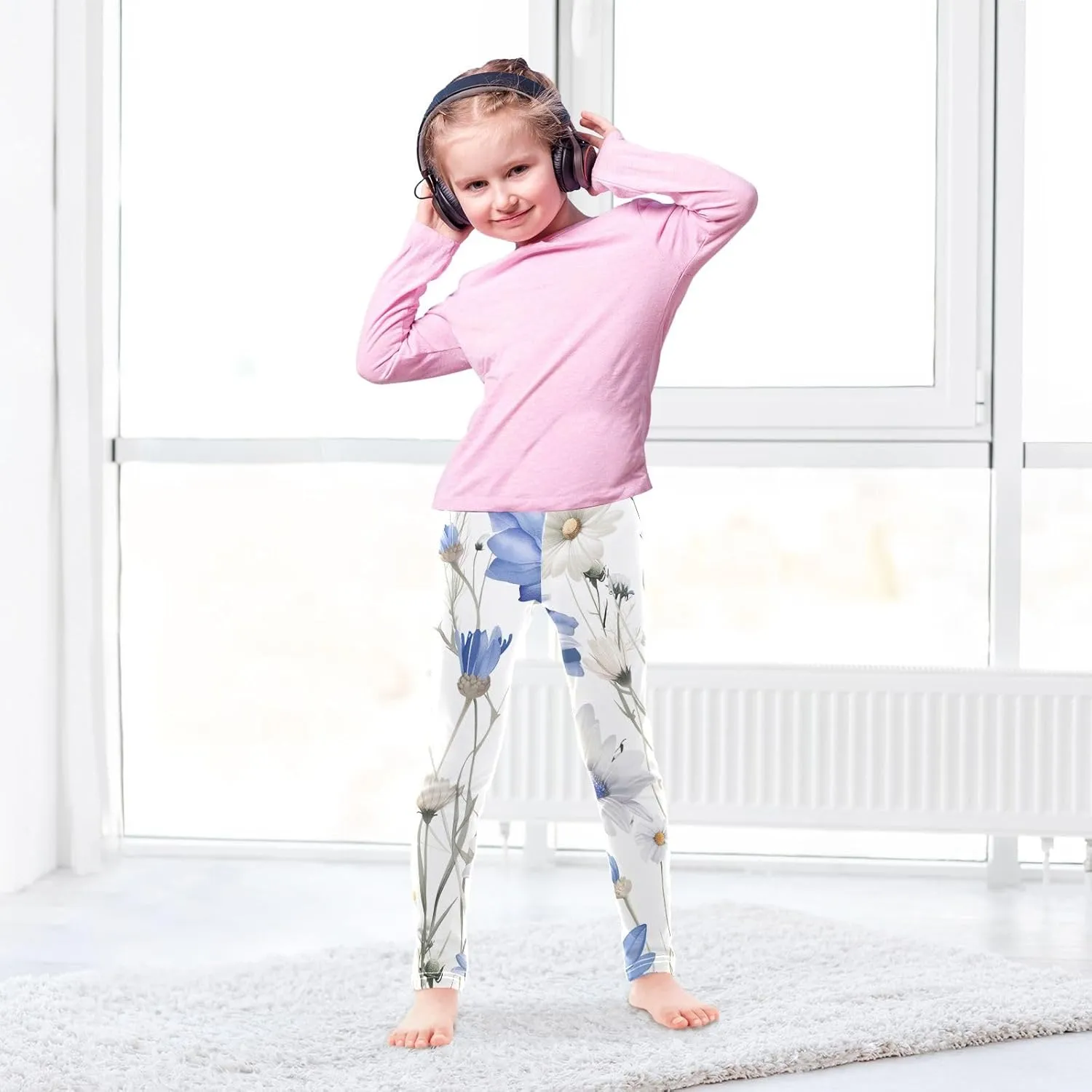 ODAWA Strawberries Daisies Girls Leggings Ankle Length Girls Printed Leggings Comfortable Leggings for Girls, 4t to 10 Years