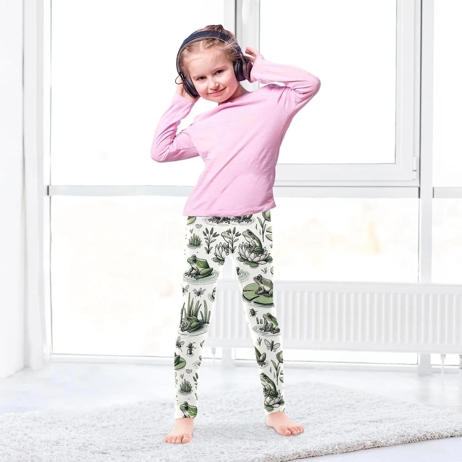 ODAWA Strawberries Daisies Girls Leggings Ankle Length Girls Printed Leggings Comfortable Leggings for Girls, 4t to 10 Years