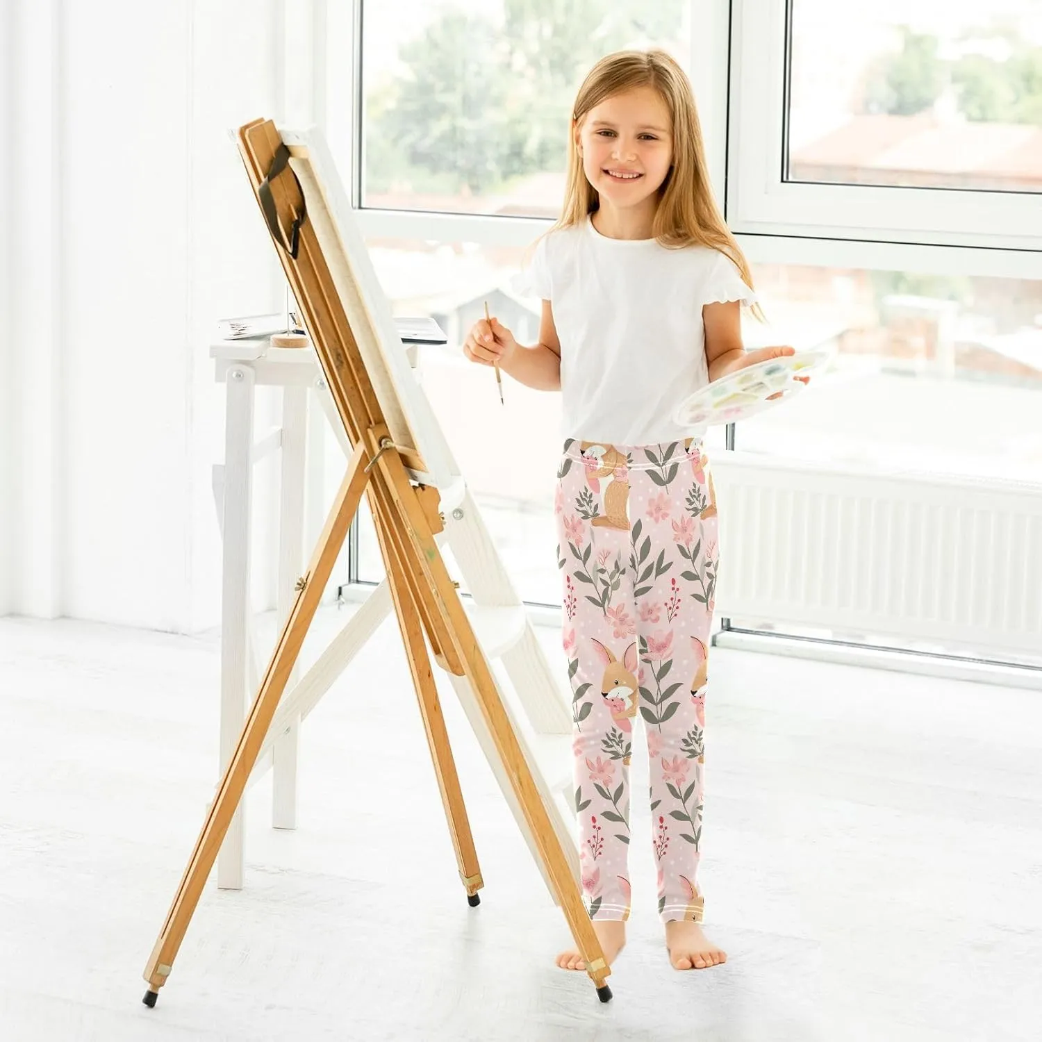 ODAWA Strawberries Daisies Girls Leggings Ankle Length Girls Printed Leggings Comfortable Leggings for Girls, 4t to 10 Years