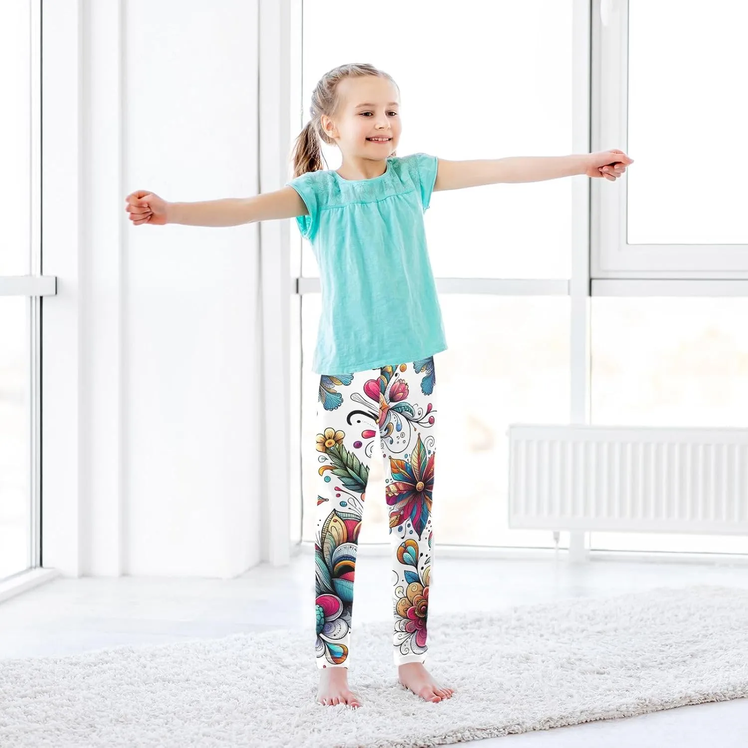 ODAWA Strawberries Daisies Girls Leggings Ankle Length Girls Printed Leggings Comfortable Leggings for Girls, 4t to 10 Years