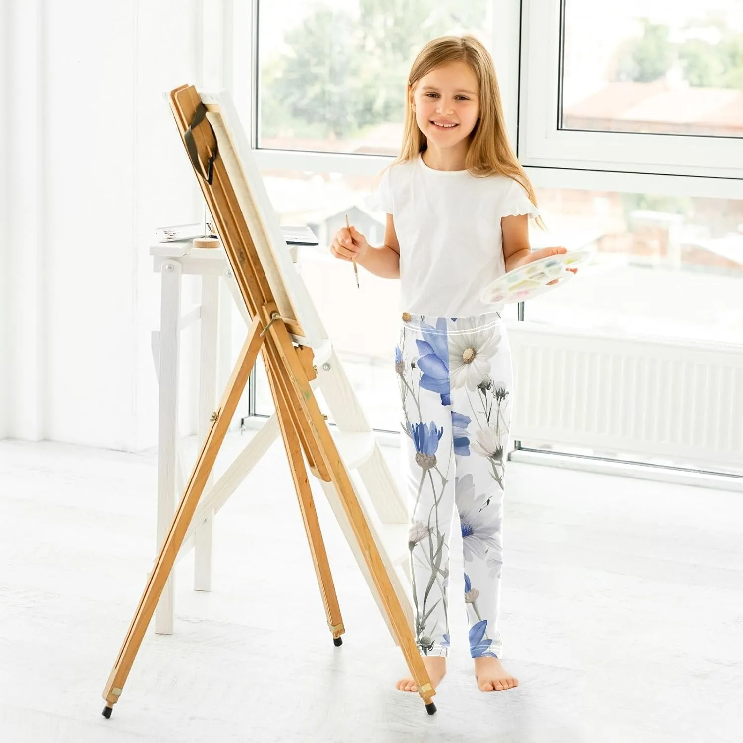 ODAWA Strawberries Daisies Girls Leggings Ankle Length Girls Printed Leggings Comfortable Leggings for Girls, 4t to 10 Years