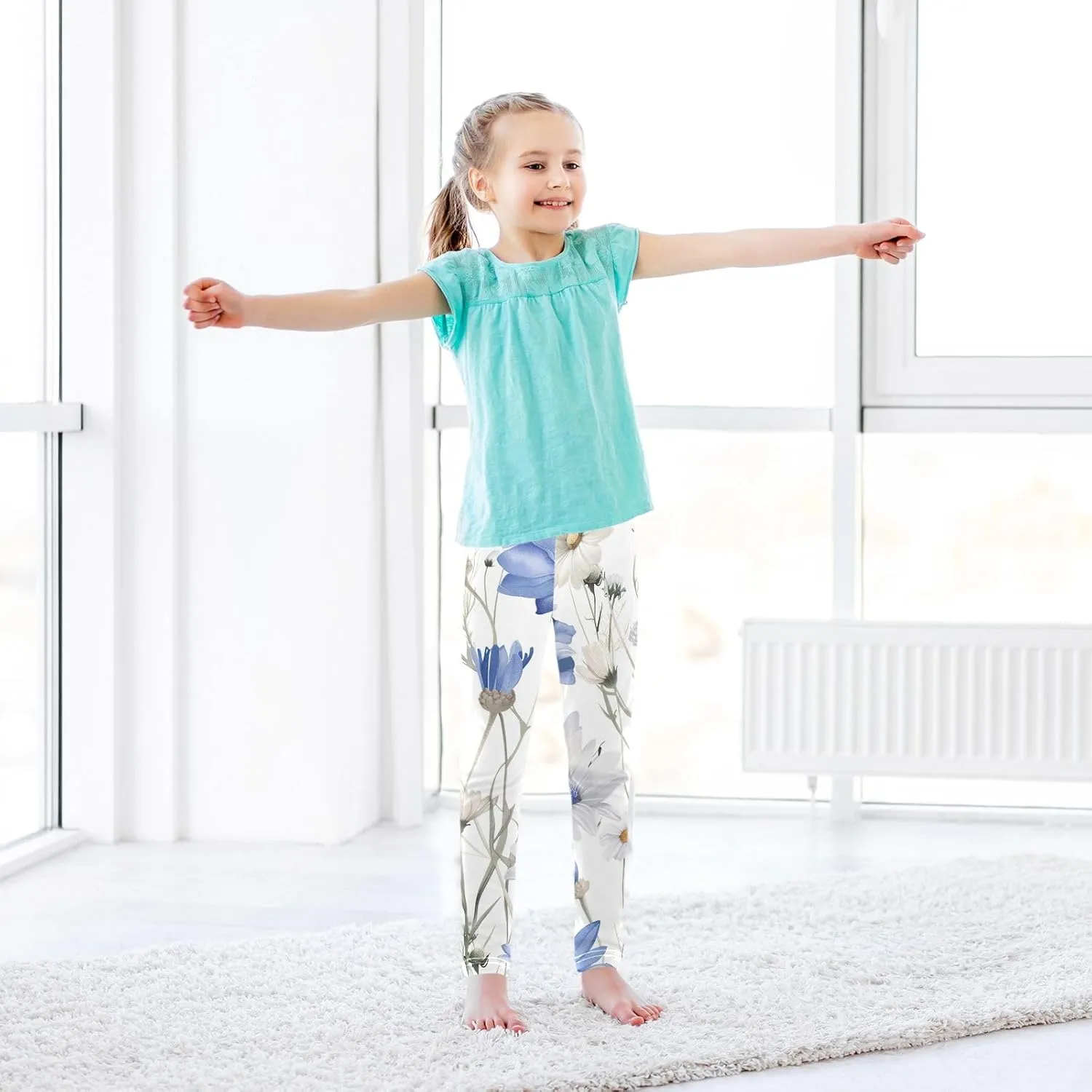 ODAWA Strawberries Daisies Girls Leggings Ankle Length Girls Printed Leggings Comfortable Leggings for Girls, 4t to 10 Years