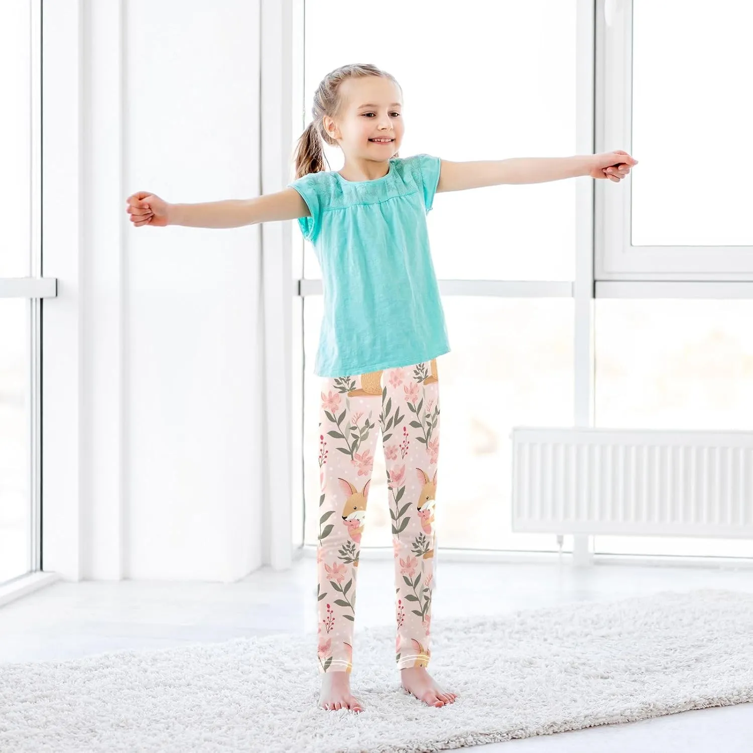 ODAWA Strawberries Daisies Girls Leggings Ankle Length Girls Printed Leggings Comfortable Leggings for Girls, 4t to 10 Years