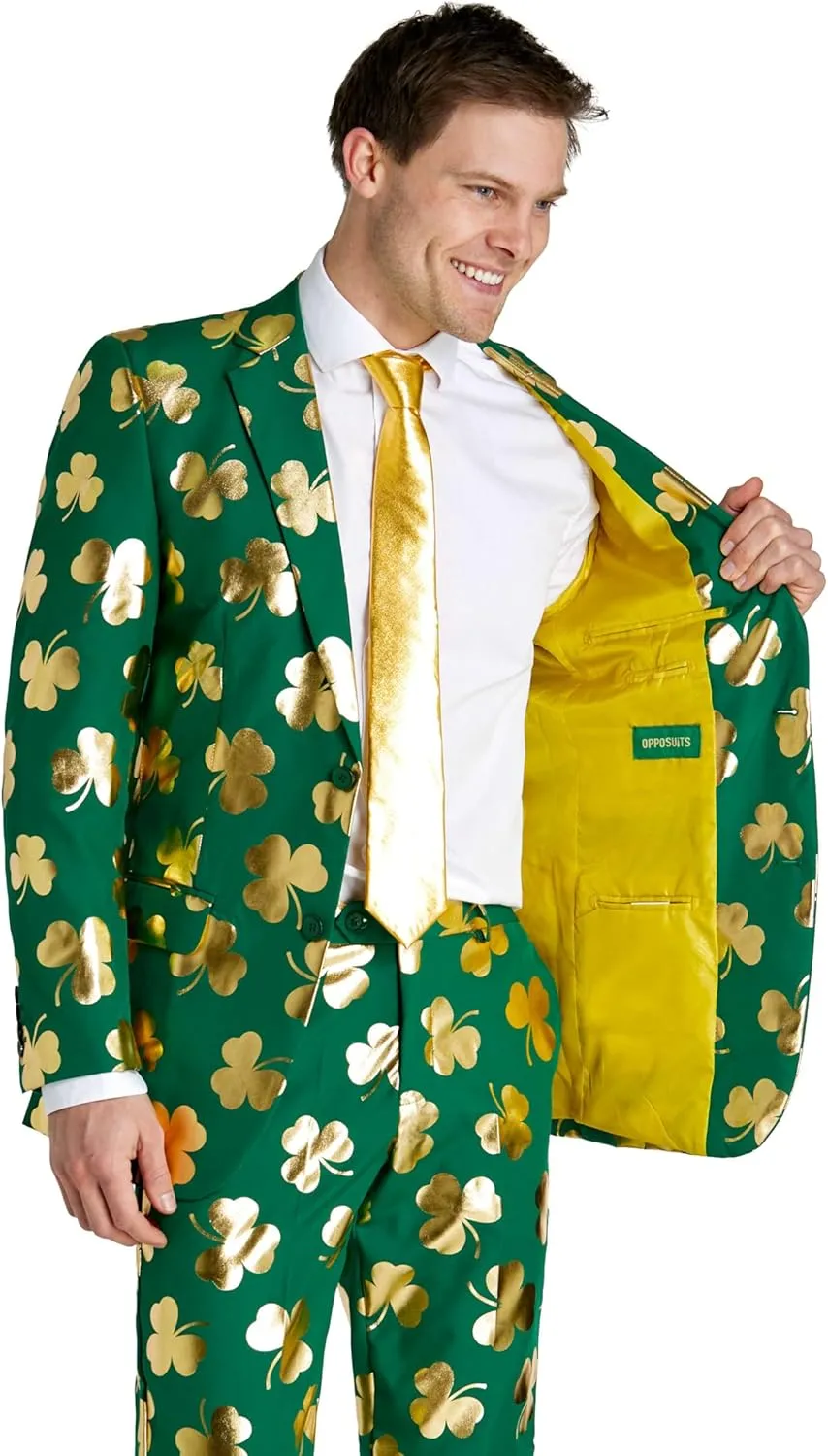 Opposuits Men's St. Paddy's Day Suit - St. Patrick's Day Party Wear - Slim Fit - Including Blazer, Pants and Tie - Green