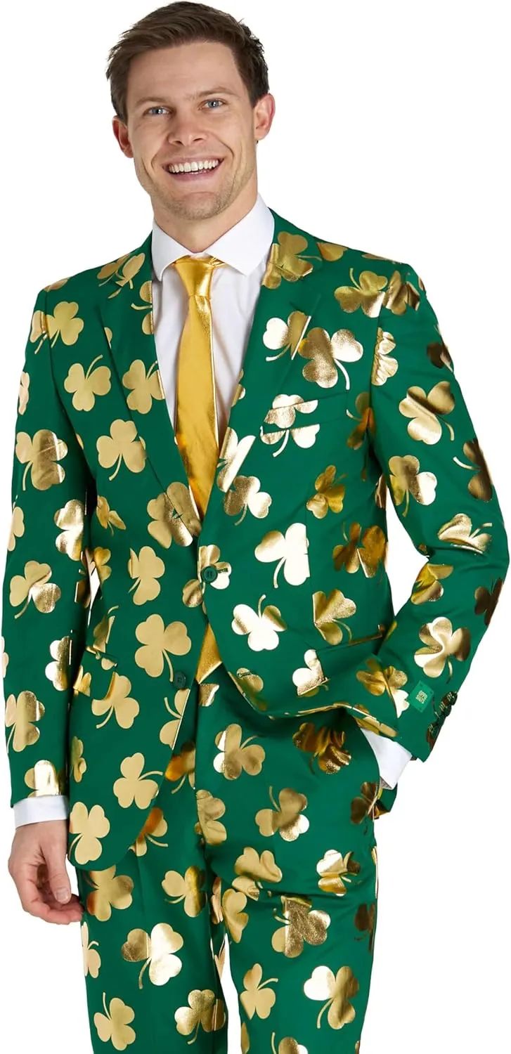 Opposuits Men's St. Paddy's Day Suit - St. Patrick's Day Party Wear - Slim Fit - Including Blazer, Pants and Tie - Green