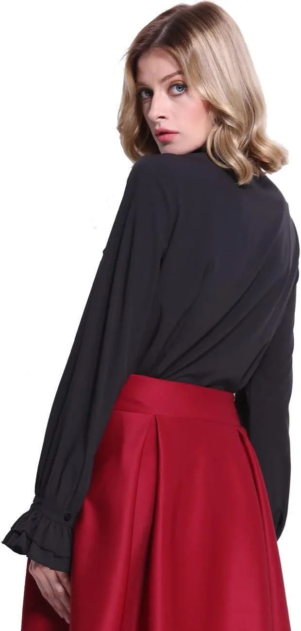 PrettyGuide Women's Victorian Blouse Retro Stand-Up Collar Lotus Ruffle Long Sleeve Gothic Shirt Tops