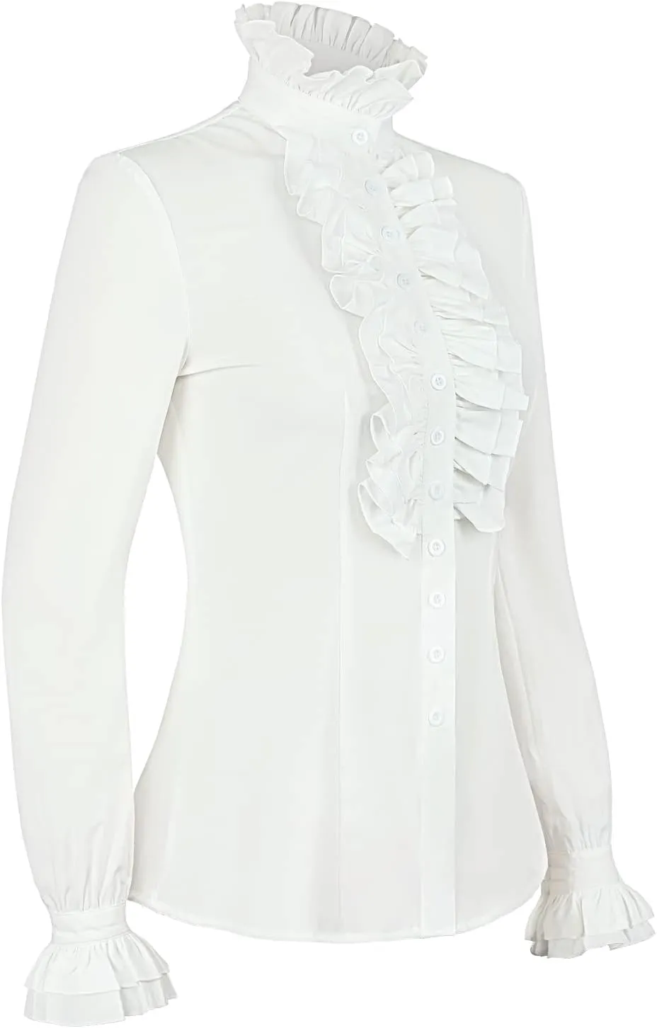 PrettyGuide Women's Victorian Blouse Retro Stand-Up Collar Lotus Ruffle Long Sleeve Gothic Shirt Tops