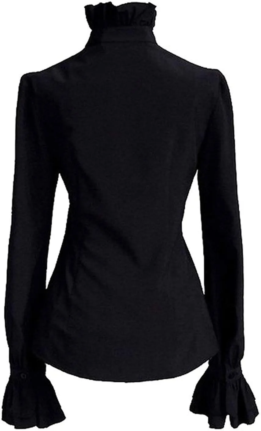 PrettyGuide Women's Victorian Blouse Retro Stand-Up Collar Lotus Ruffle Long Sleeve Gothic Shirt Tops