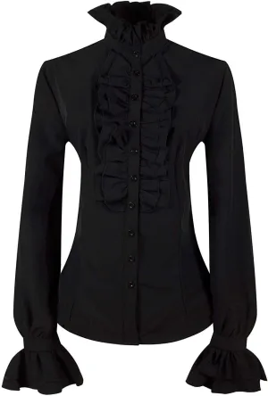 PrettyGuide Women's Victorian Blouse Retro Stand-Up Collar Lotus Ruffle Long Sleeve Gothic Shirt Tops