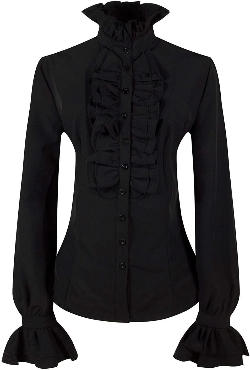 PrettyGuide Women's Victorian Blouse Retro Stand-Up Collar Lotus Ruffle Long Sleeve Gothic Shirt Tops