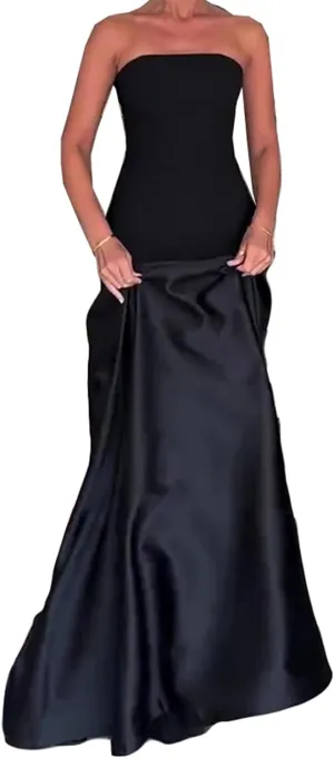 Qikaka Women's Sleeveless Off Shoulder Colorblock Bodycon Sexy Nightclub Party Long Dress
