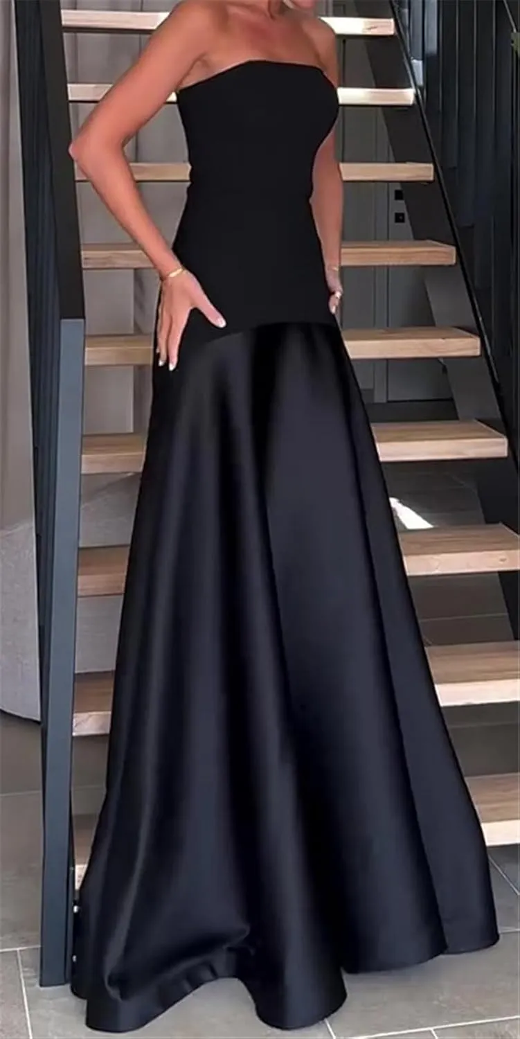 Qikaka Women's Sleeveless Off Shoulder Colorblock Bodycon Sexy Nightclub Party Long Dress