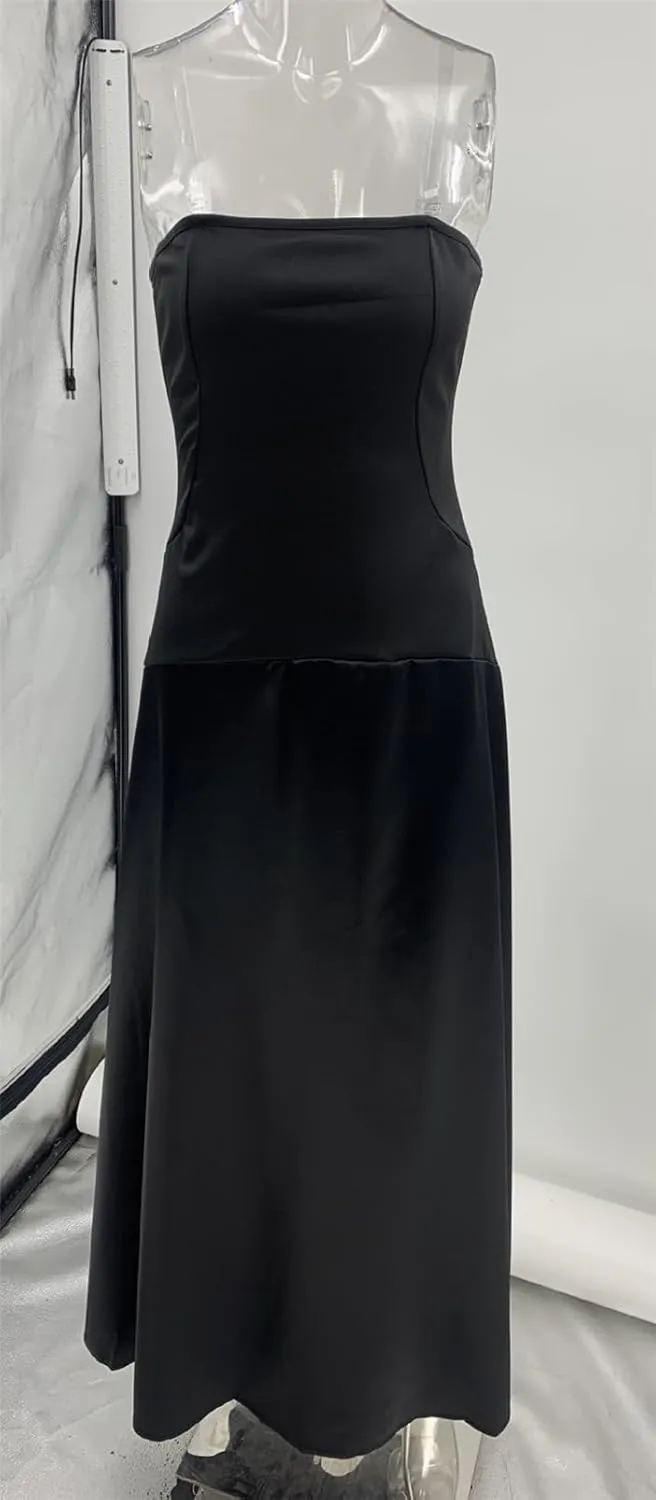 Qikaka Women's Sleeveless Off Shoulder Colorblock Bodycon Sexy Nightclub Party Long Dress