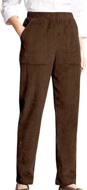 sdbrld Corduroy Pants Women Straight Leg Fall Elastic High Waisted Vintage Wide Leg Pants Winter Lounge Pants with Pockets