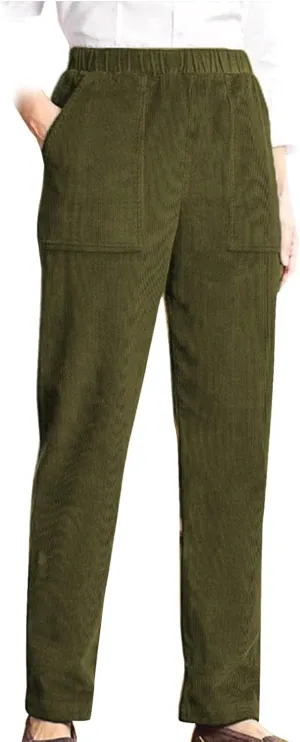 sdbrld Corduroy Pants Women Straight Leg Fall Elastic High Waisted Vintage Wide Leg Pants Winter Lounge Pants with Pockets