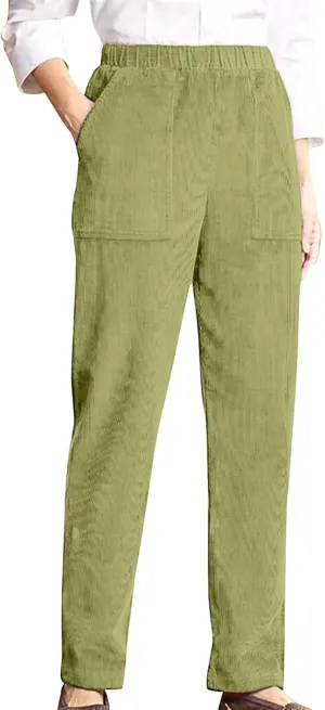 sdbrld Corduroy Pants Women Straight Leg Fall Elastic High Waisted Vintage Wide Leg Pants Winter Lounge Pants with Pockets