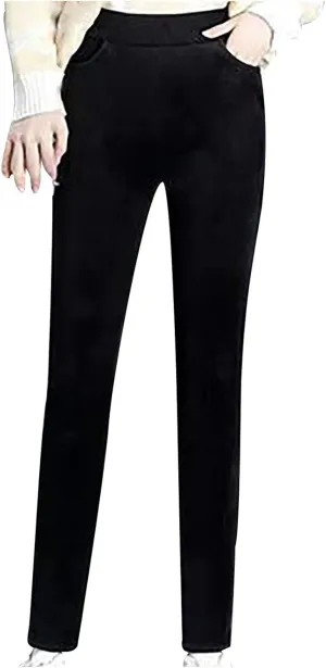 sdbrld Vintage Corduroy Pants for Women Elastic High Waisted Straight Leg Pants Fall Winter Lounge Work Trousers with Pockets